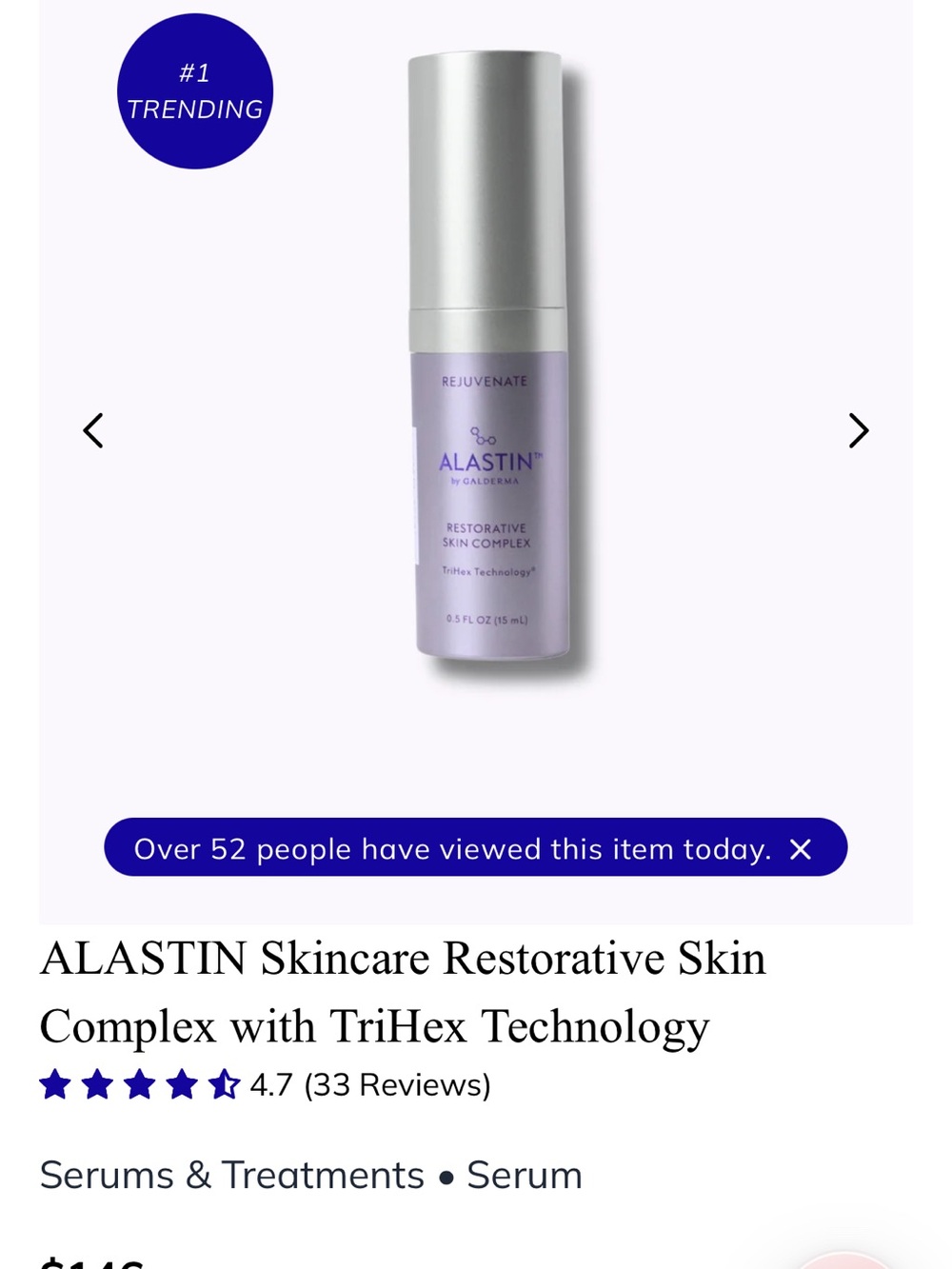 ALASTIN Restorative Skin Complex Serum TriHex technology NEW 0.5 fl oz